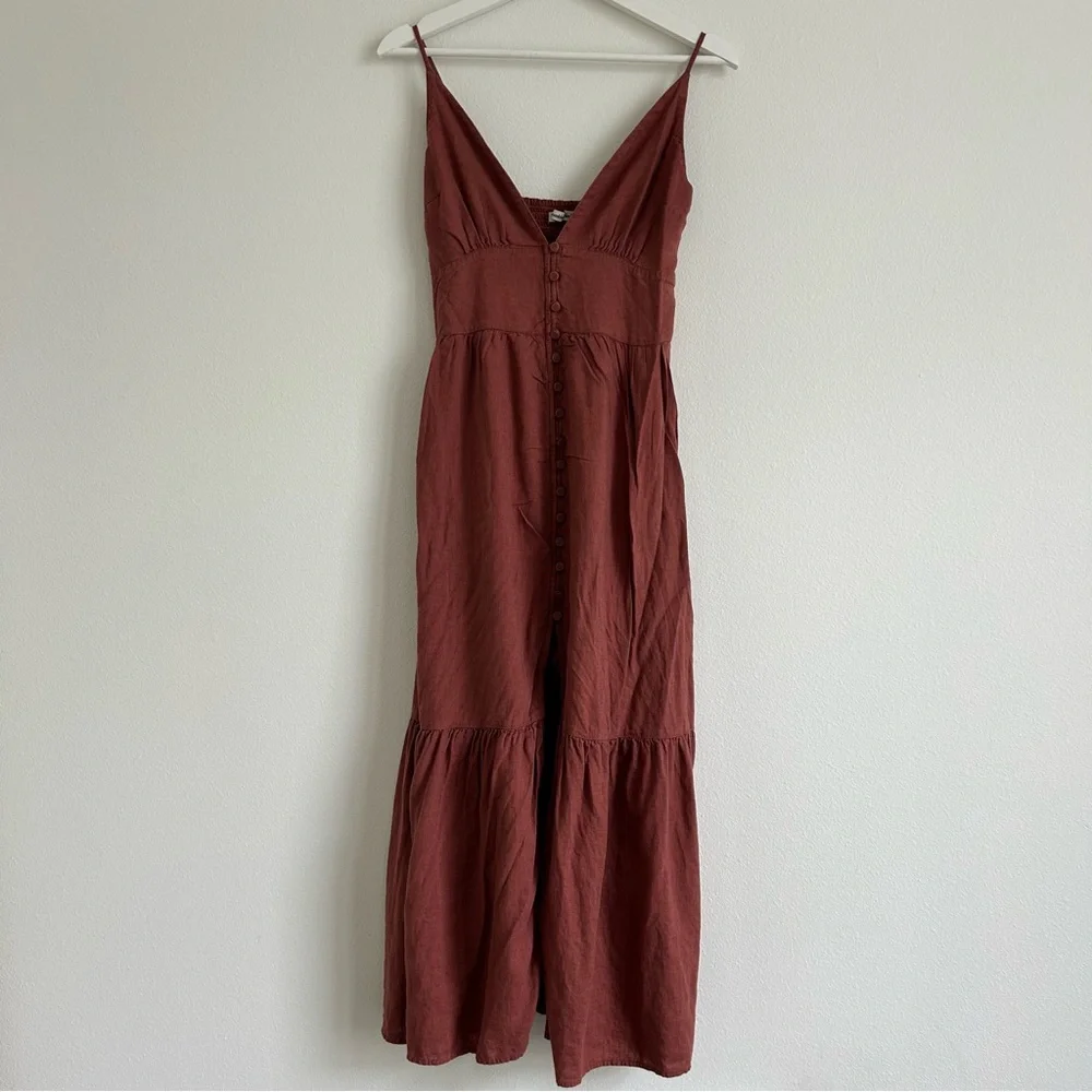 Abercrombie & Fitch Terracotta Button Through Linen Blend Maxi Dress - SP